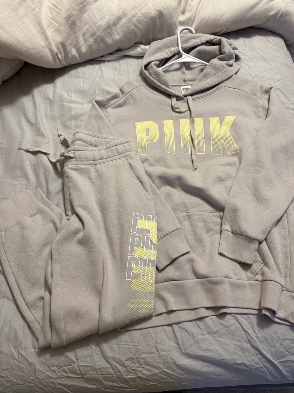 PINK Victoria's Secret Hoodie in Light Beige with Yellow Accent set - Picture 2 of 5
